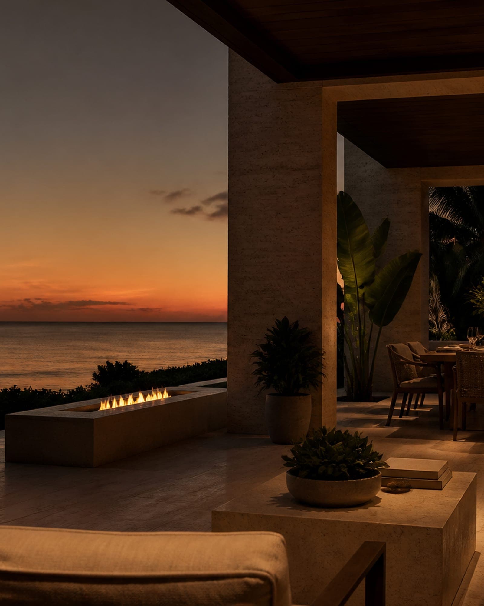 Evening terrace at an Off Grid managed residence